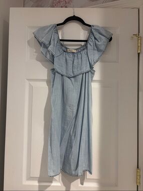 glam Light Blue Ruffled Off-Shoulder Dress